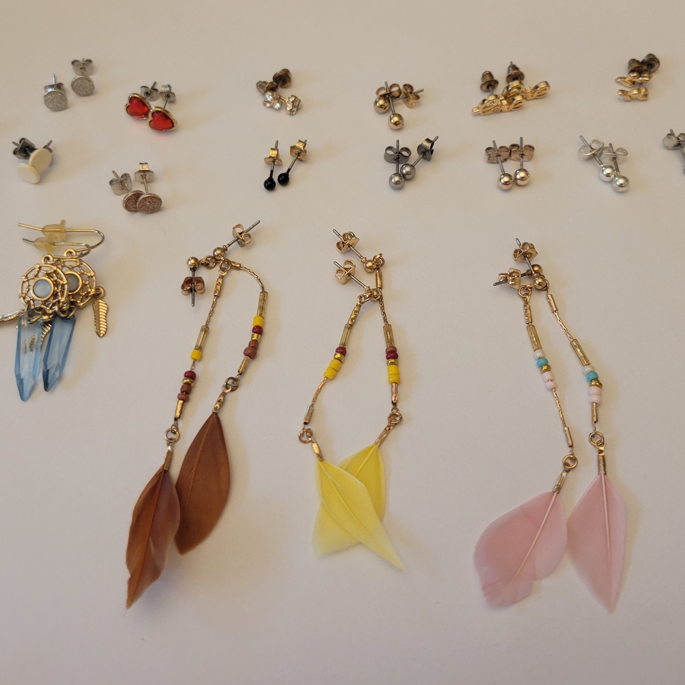 Boho Feather Drop Earrings - Yellow, Pink & Brown Options
